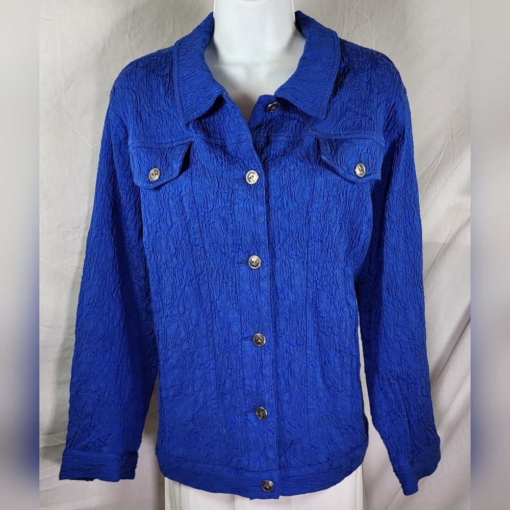 SCOTT TAYLOR Blue Brocade Jean Cut Jacket - Size 1X